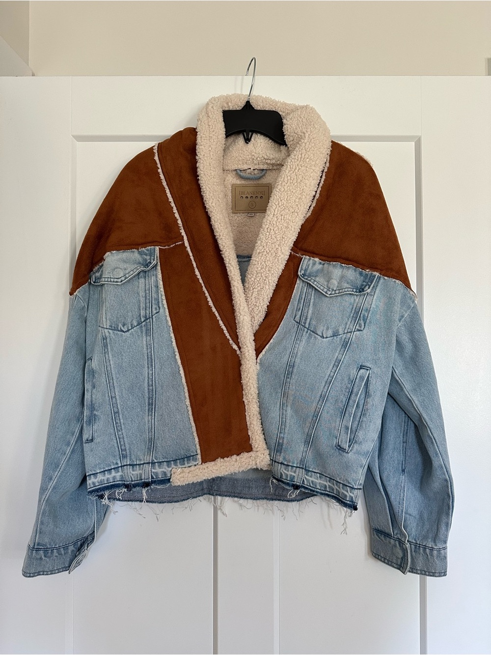 Blank NYC Women's Light Blue Denim & Brown Sherpa Jacket